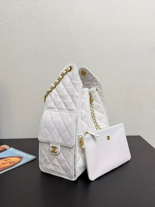 Chanel 2025 Hobo Bag 40cm White Grained Calfskin