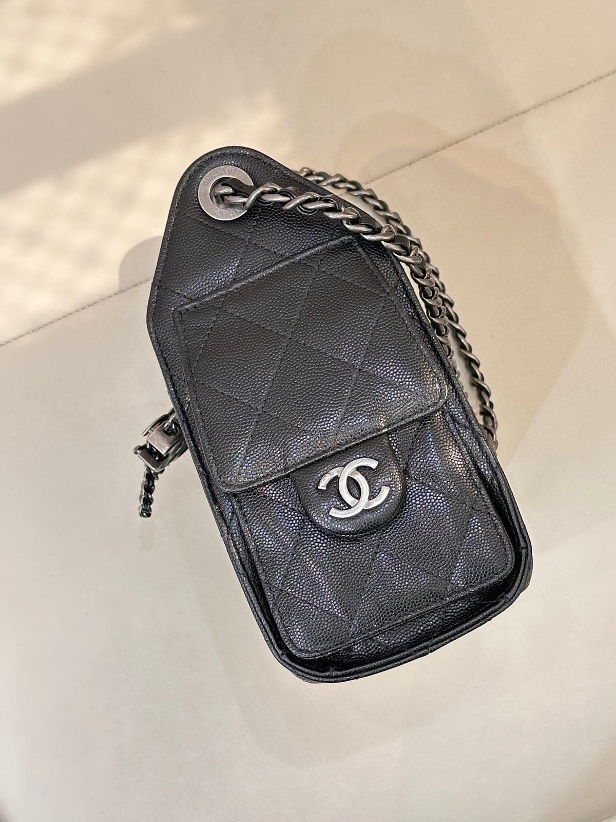 Chanel 2025 Hobo Bag 22cm Black Caviar Leather With Silver Hardware