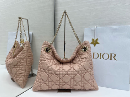 CD Small Cannage Quilted Tote Bag Pink Cowhide 158101