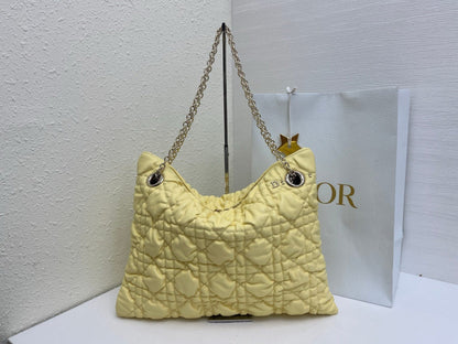 CD Small Cannage Quilted Tote Bag Yellow Cowhide 158106