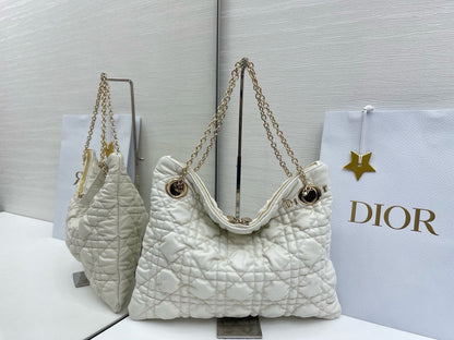 CD Small Cannage Quilted Tote Bag White Cowhide 158100