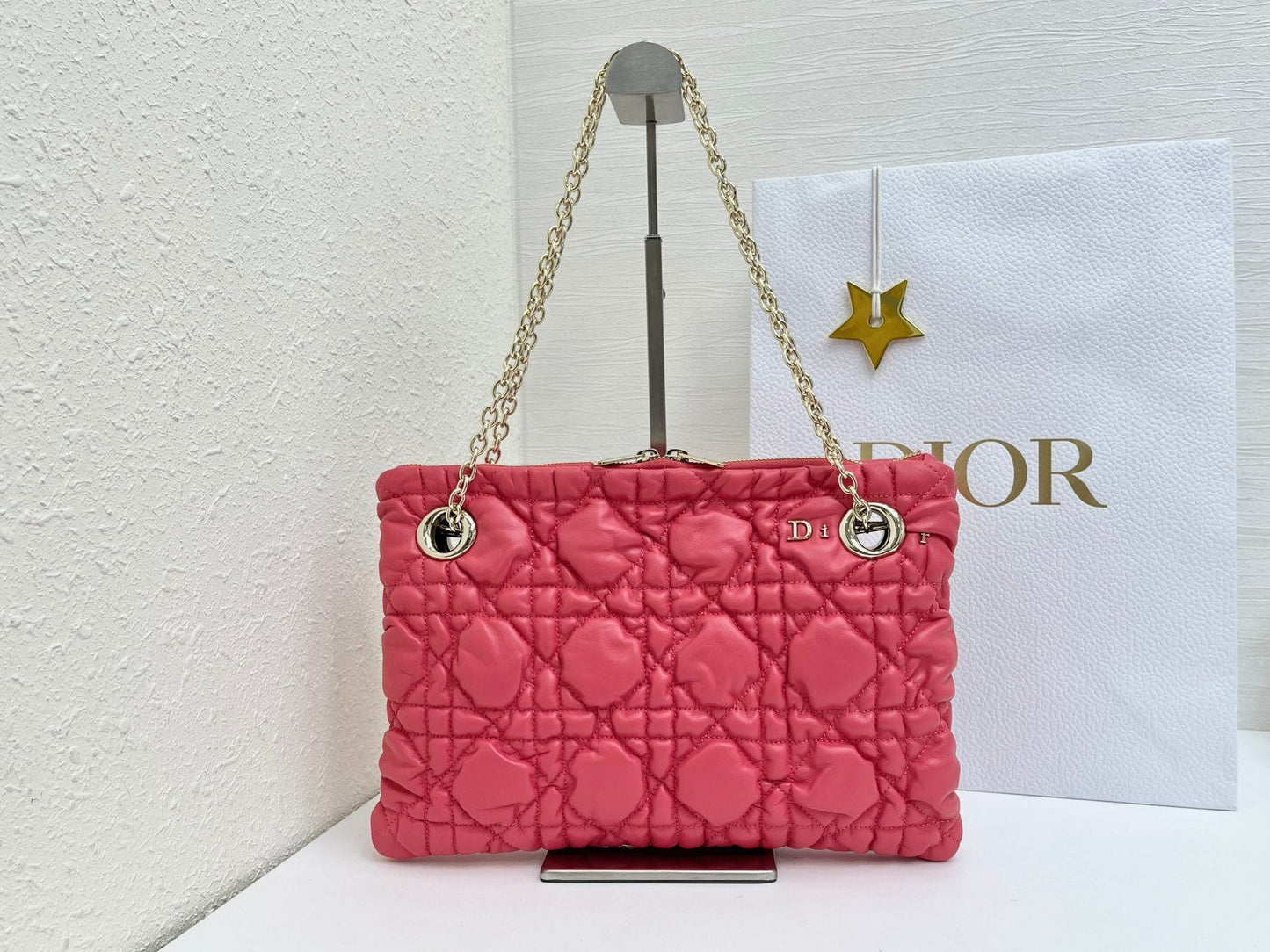 CD Small Cannage Quilted Tote Bag Hot Pink Cowhide 158912