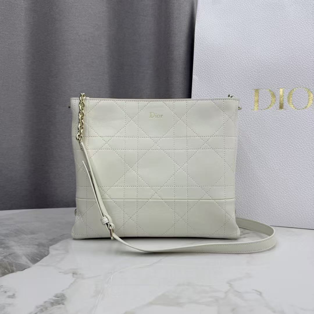CD 26s Trianon Bag with Chain White Lambskin