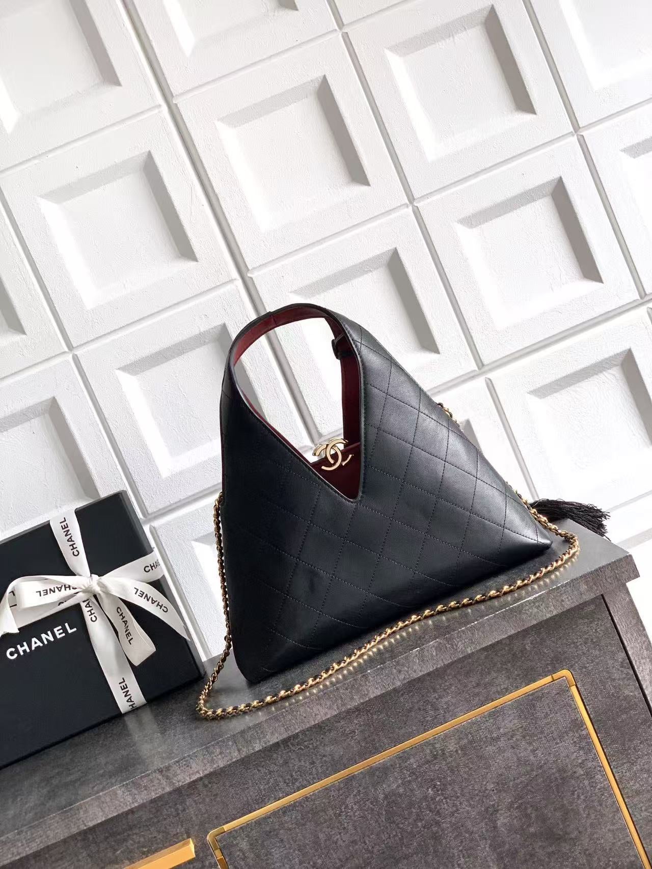 Chanel 2026 Hobo Bag 32cm Black Calfskin Leather