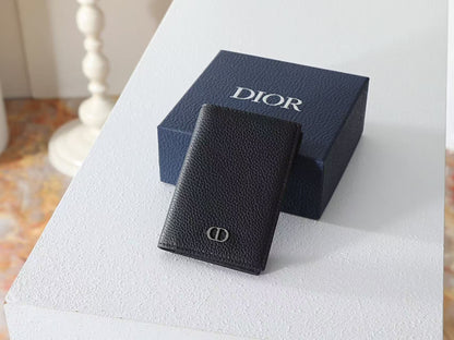 CD Icon Bifold Wallet Black Grain Leather
