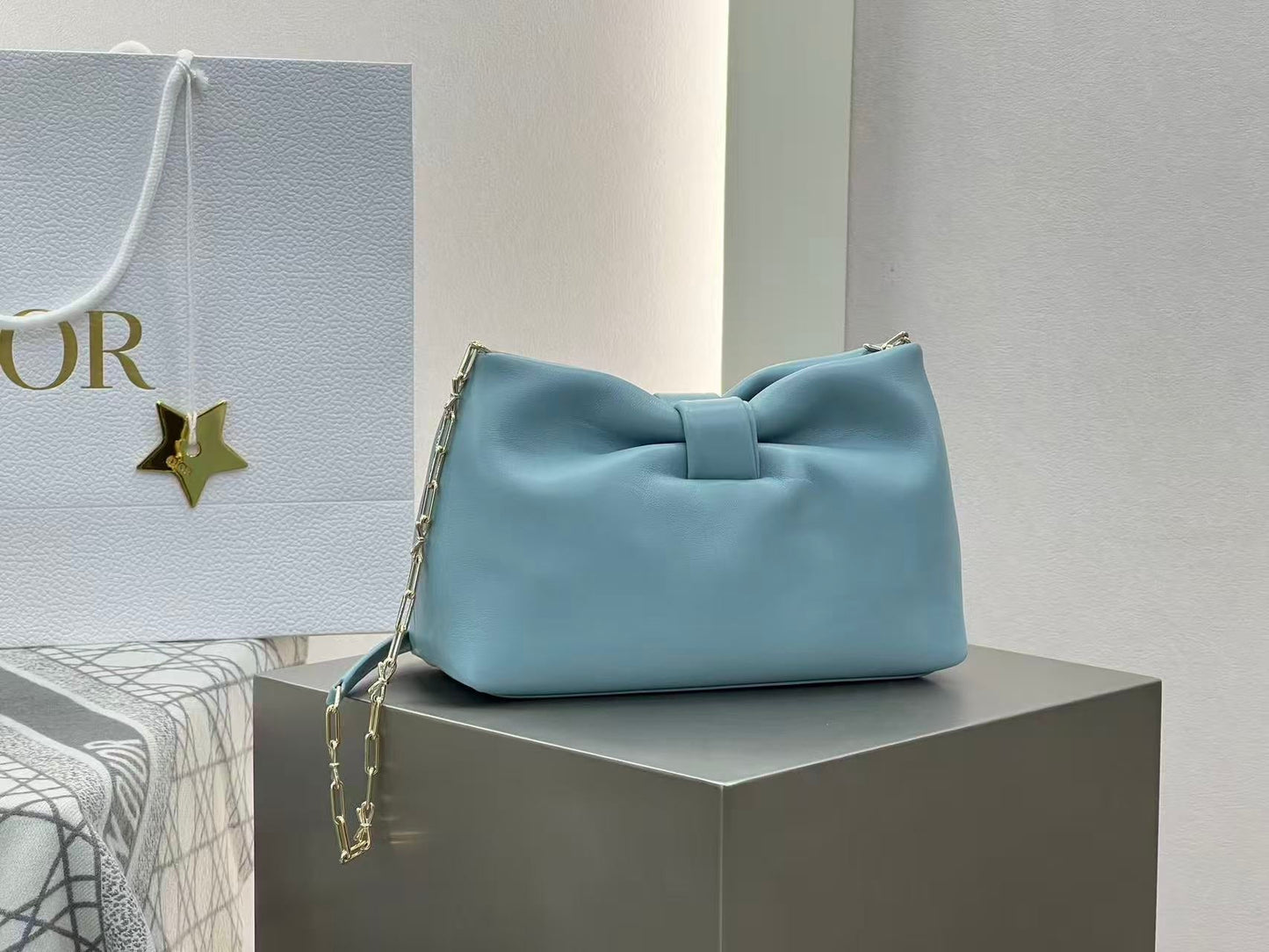 Dior 2026 Small Bow Bag 26cm Bleu Tourmaline Lambskin