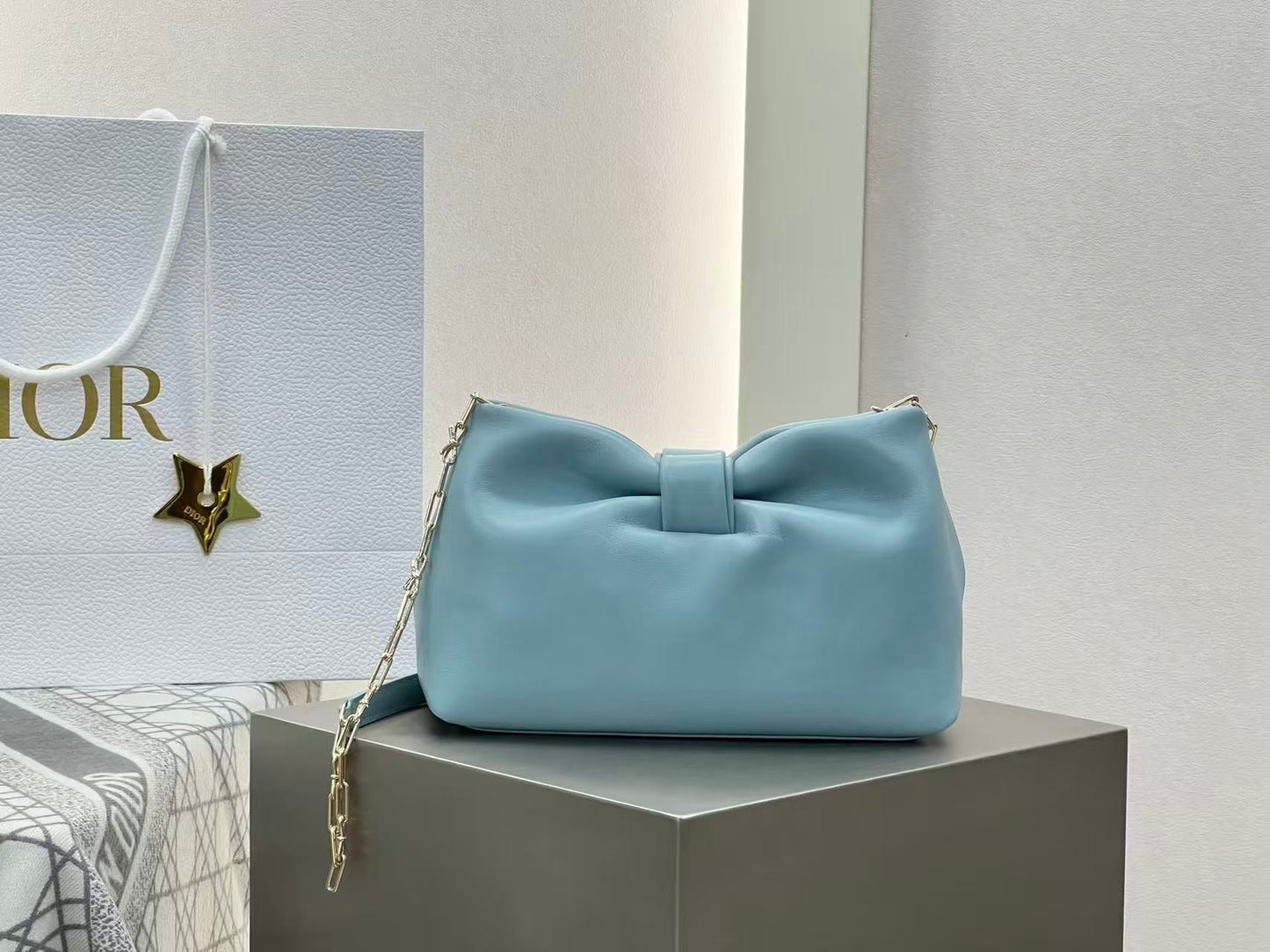 Dior 2026 Small Bow Bag 26cm Bleu Tourmaline Lambskin