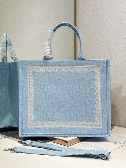 CD Book Tote Blue White in Canvas