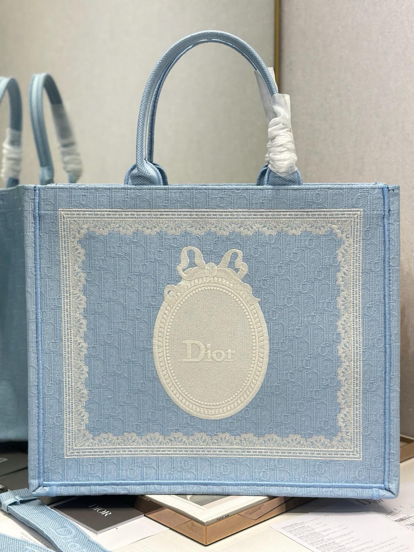 CD Book Tote Blue White in Canvas