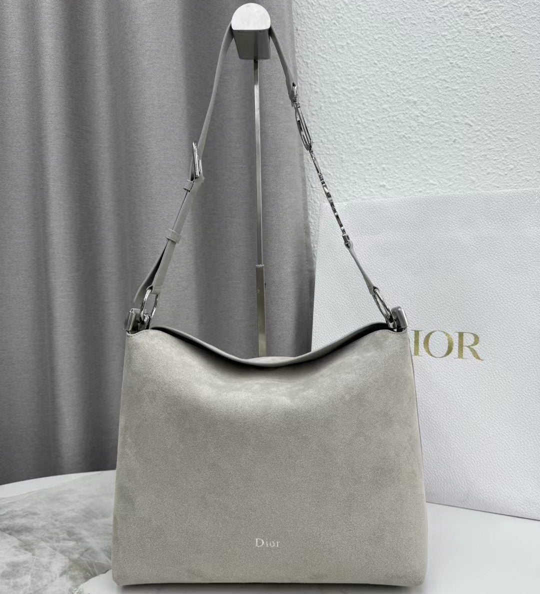 CD Diorly Shoulder Bag 31.5cm Gris Pietro Suede Leather 158564