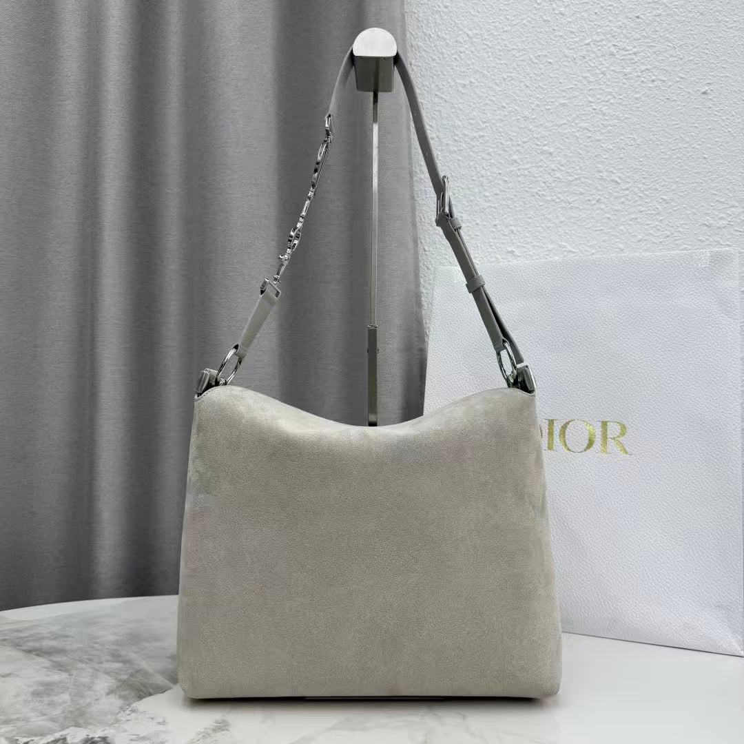 CD Diorly Shoulder Bag 31.5cm Gris Pietro Suede Leather 158564