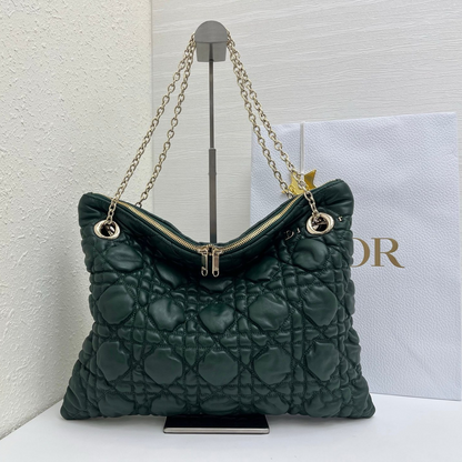 CD Small Cannage Quilted Tote Bag Deep Teal Cowhide 158910
