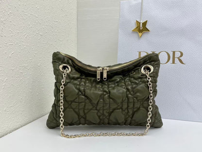 CD Small Cannage Quilted Tote Bag Olive Green Cowhide 158911