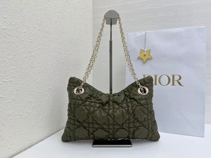 CD Small Cannage Quilted Tote Bag Olive Green Cowhide 158911