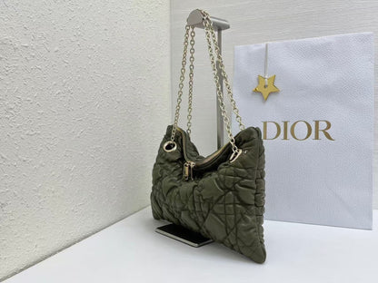 CD Small Cannage Quilted Tote Bag Olive Green Cowhide 158911