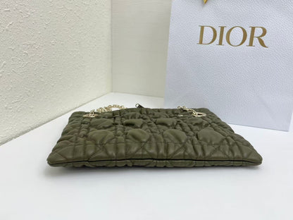 CD Small Cannage Quilted Tote Bag Olive Green Cowhide 158911