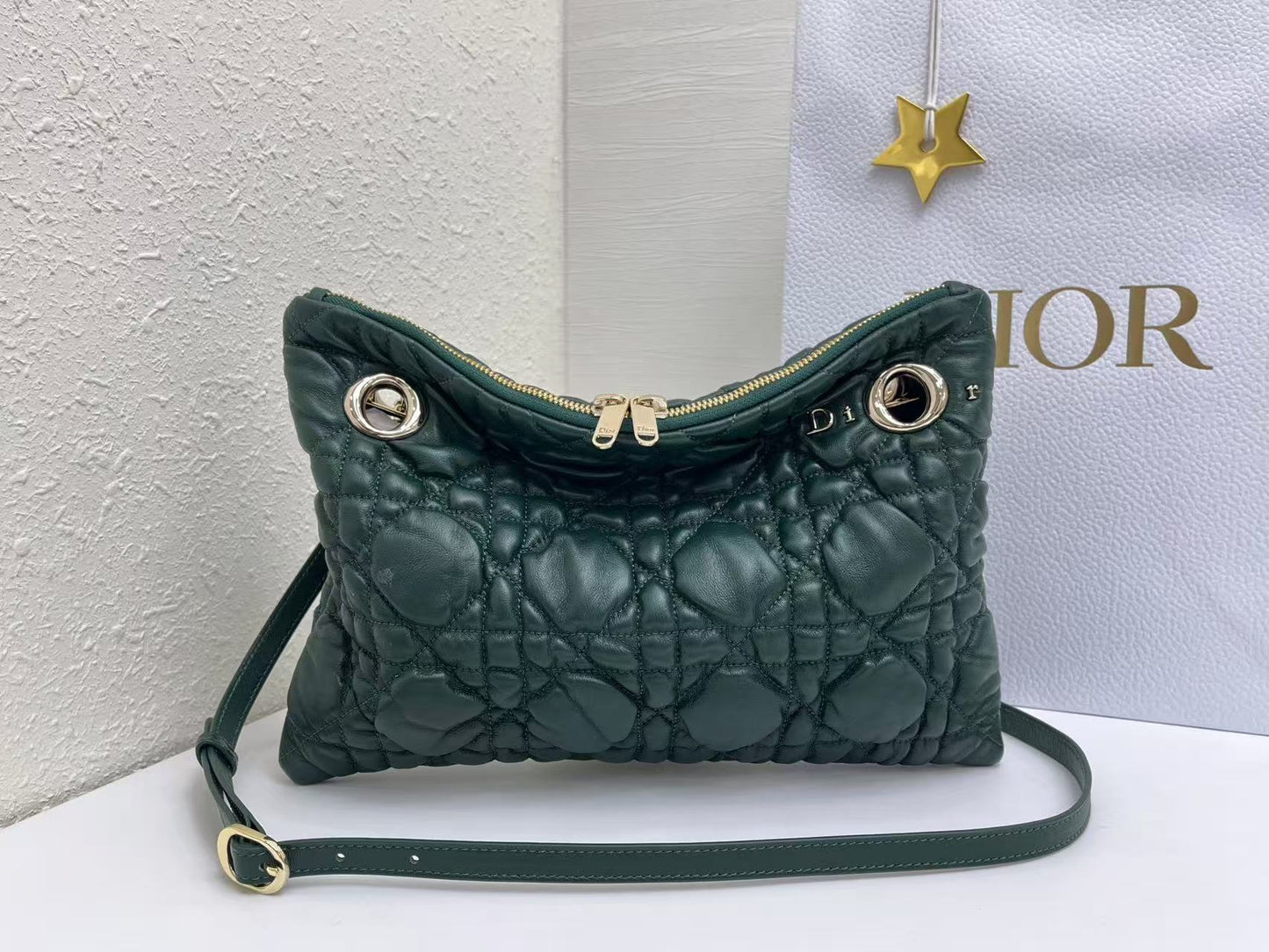 CD Small Cannage Quilted Tote Bag Deep Teal Cowhide 158910