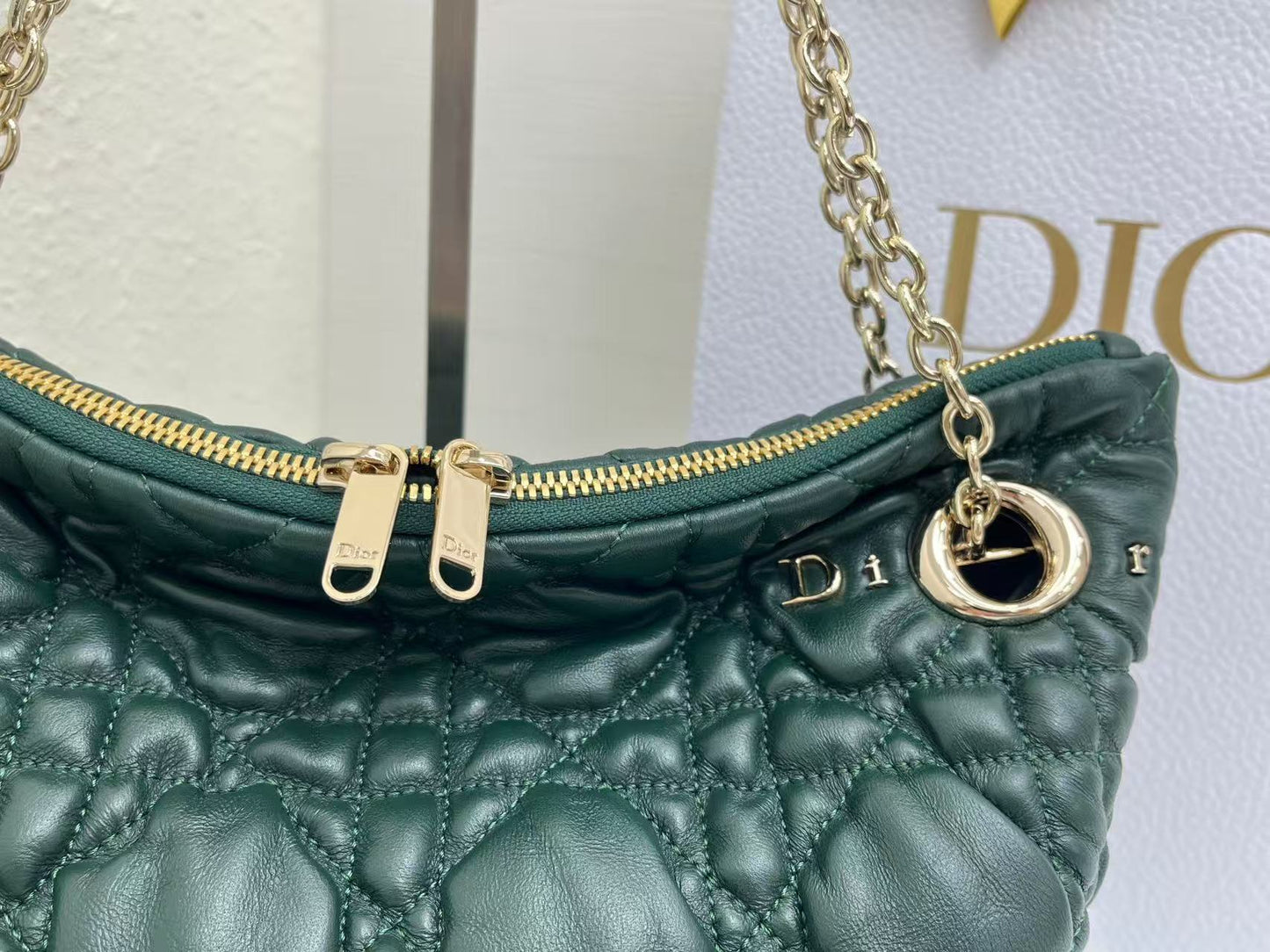 CD Small Cannage Quilted Tote Bag Deep Teal Cowhide 158910