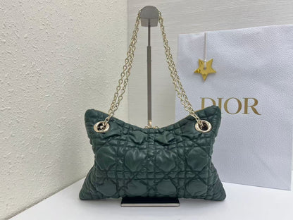CD Small Cannage Quilted Tote Bag Deep Teal Cowhide 158910