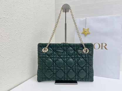 CD Small Cannage Quilted Tote Bag Deep Teal Cowhide 158910