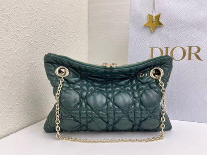 CD Small Cannage Quilted Tote Bag Deep Teal Cowhide 158910