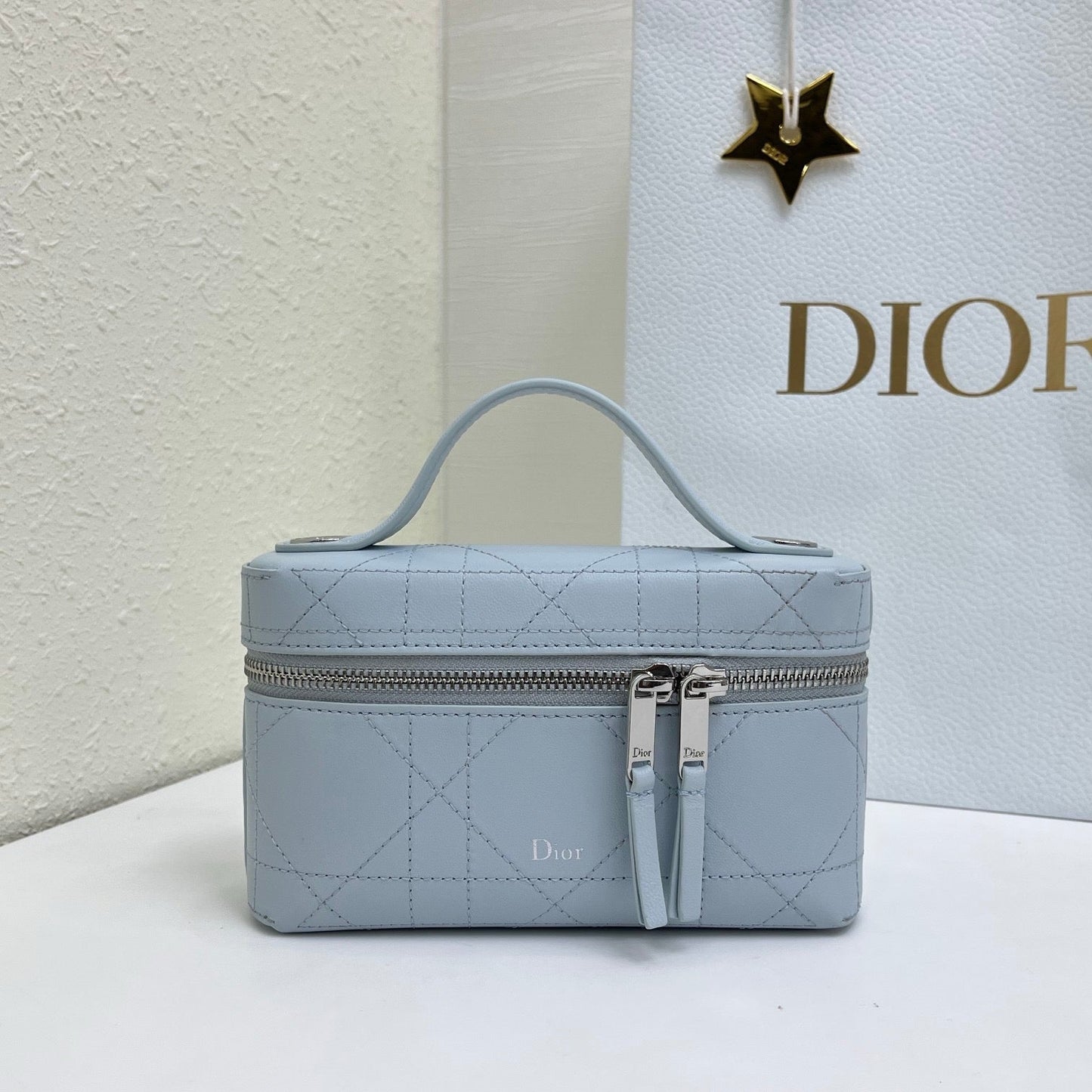CD Trianon Soft Vanity Mini Bag Light Blue Macrocannage Lambskin