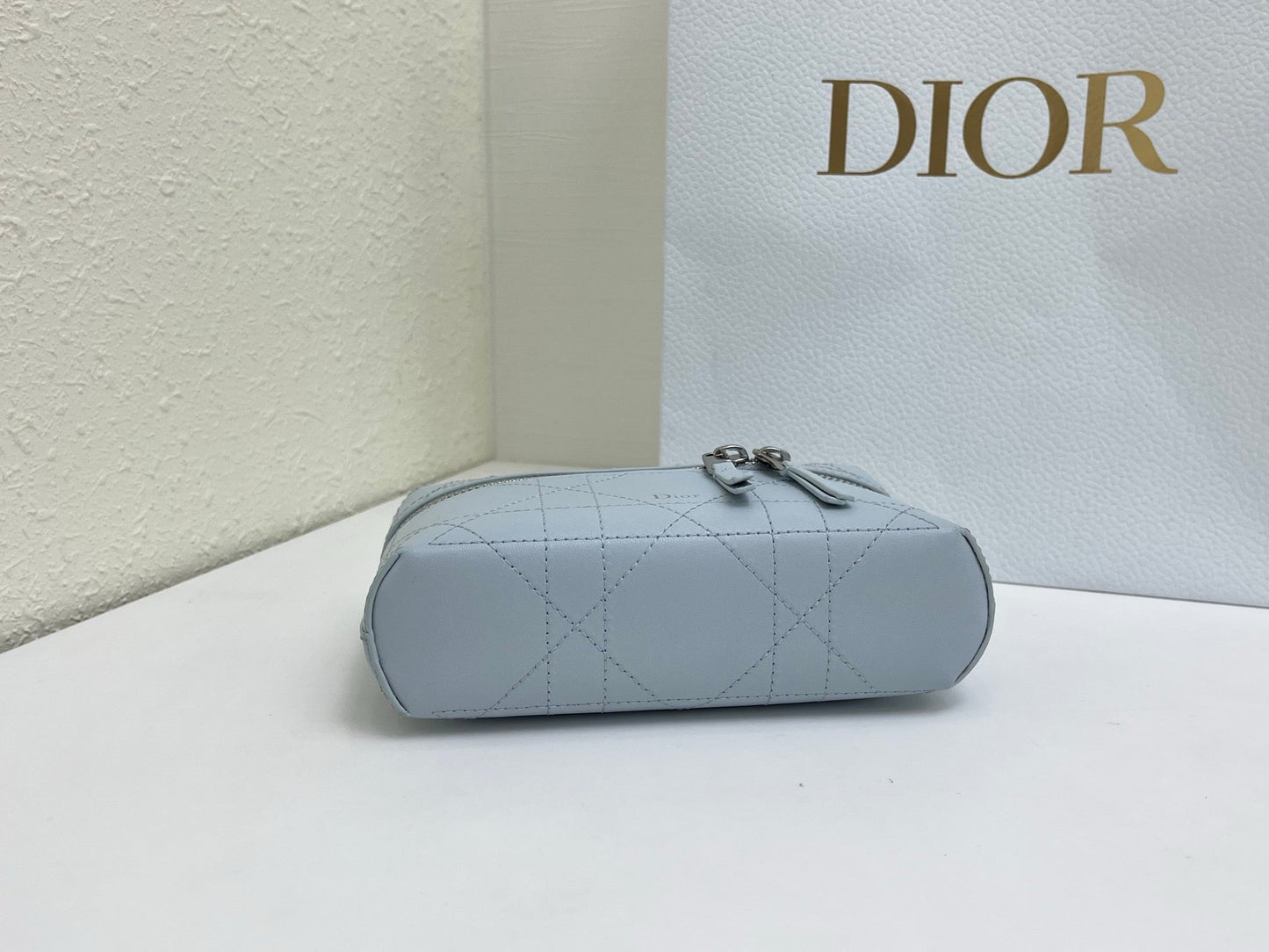 CD Trianon Soft Vanity Mini Bag Light Blue Macrocannage Lambskin