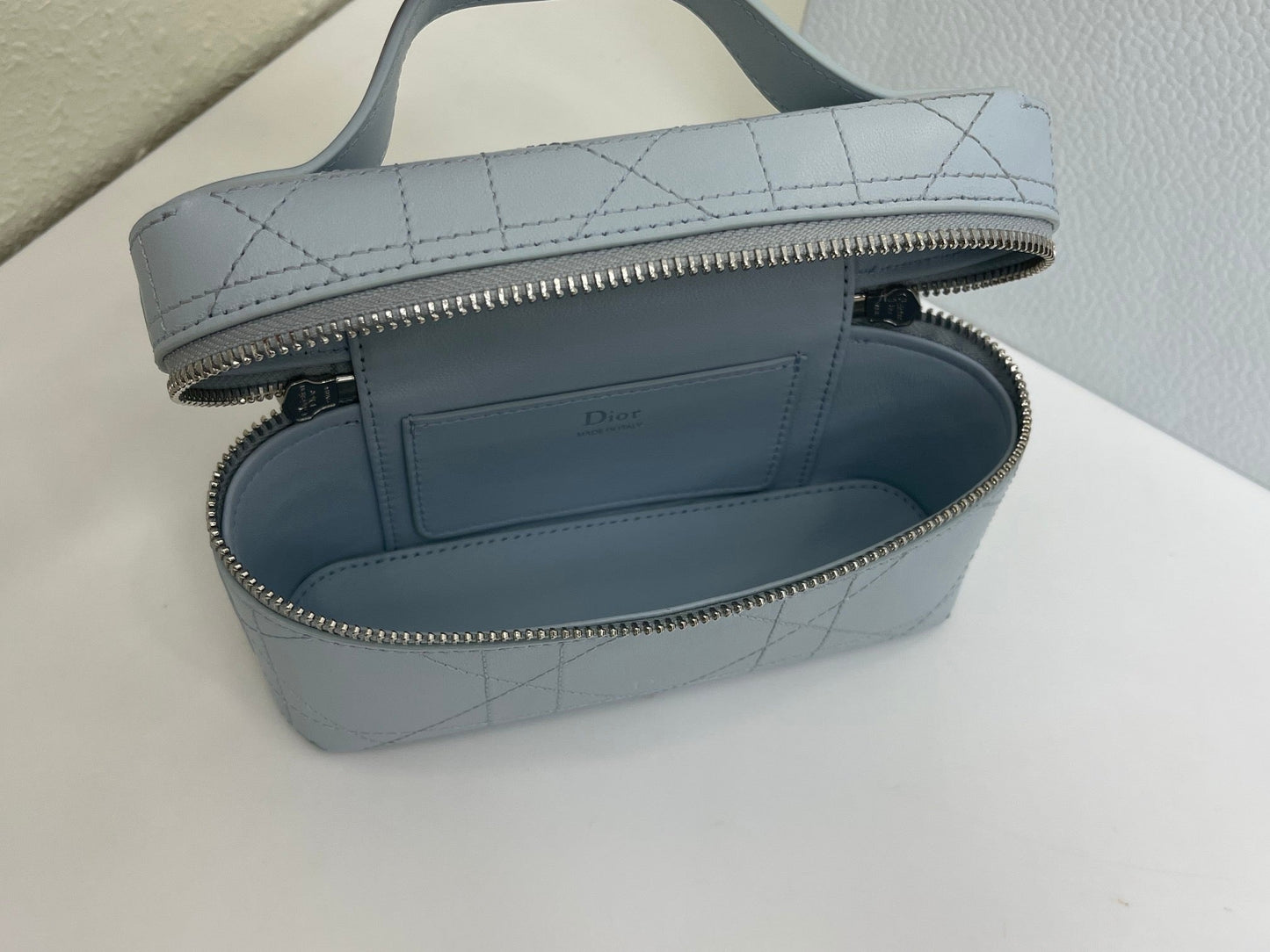 CD Trianon Soft Vanity Mini Bag Light Blue Macrocannage Lambskin