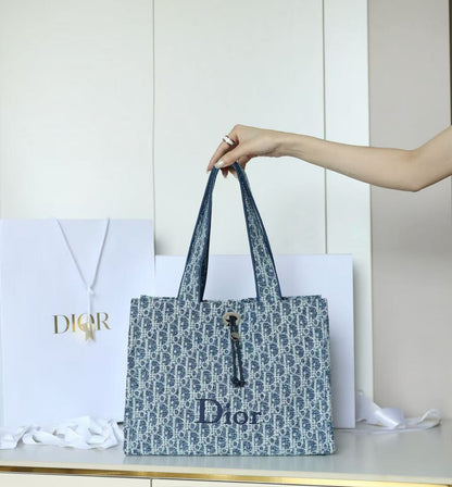 CD Dioriviera Spongy Book Tote Blue Printed Cotton