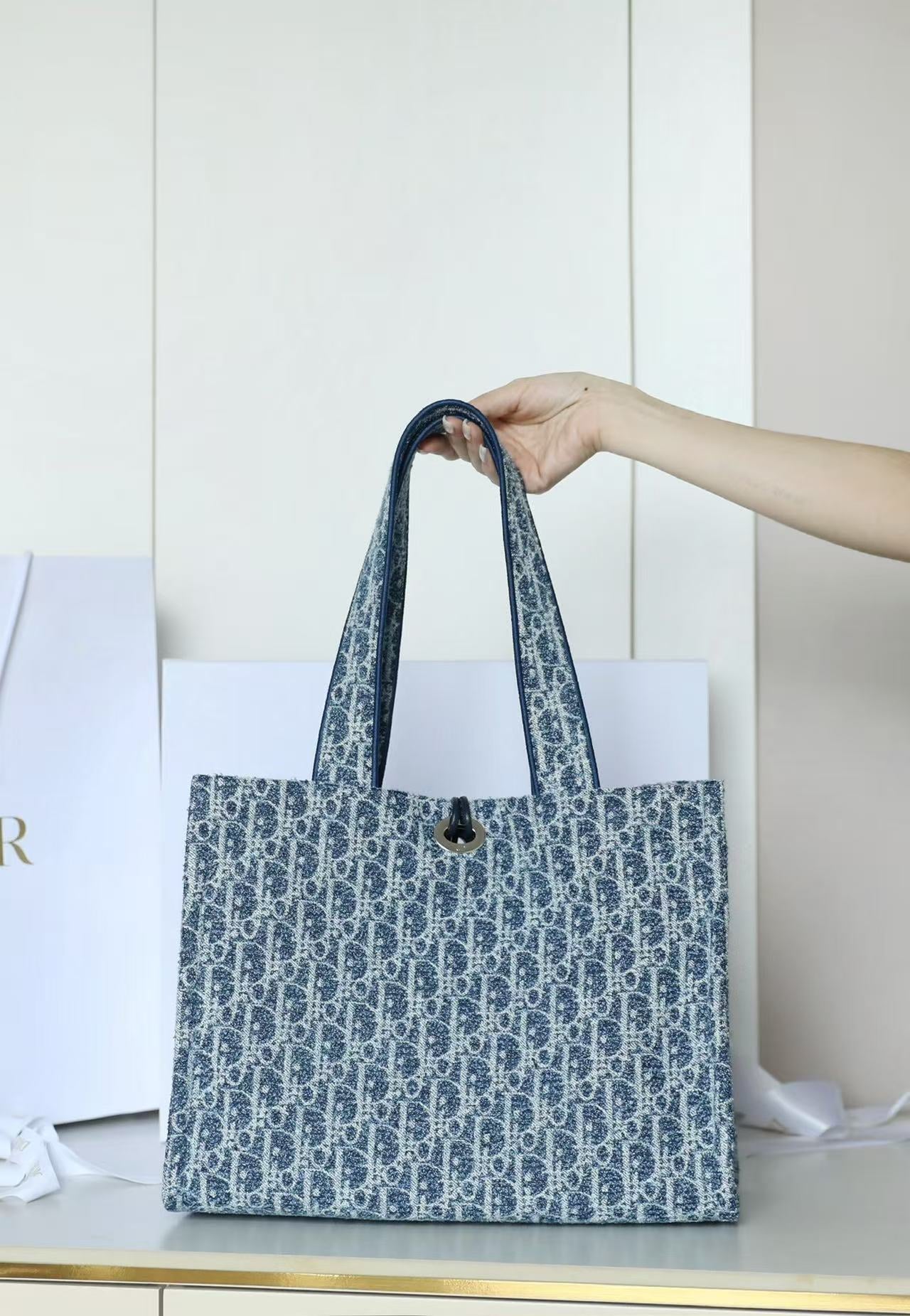CD Dioriviera Spongy Book Tote Blue Printed Cotton