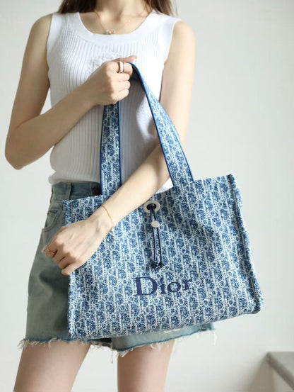 CD Dioriviera Spongy Book Tote Blue Printed Cotton