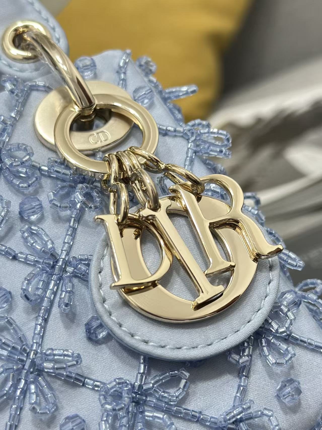 CD Mini Lady Dior 12cm Blue Beaded Embroidered Cowhide Leather GHW 158589