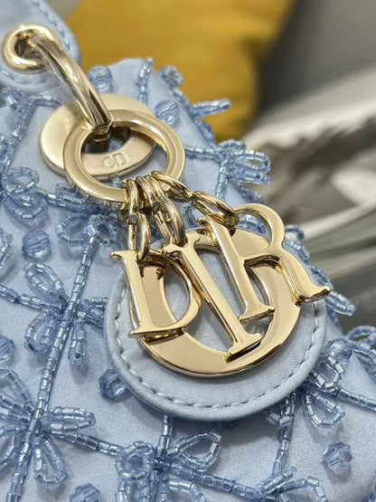 CD Mini Lady Dior 12cm Blue Beaded Embroidered Cowhide Leather GHW 158589