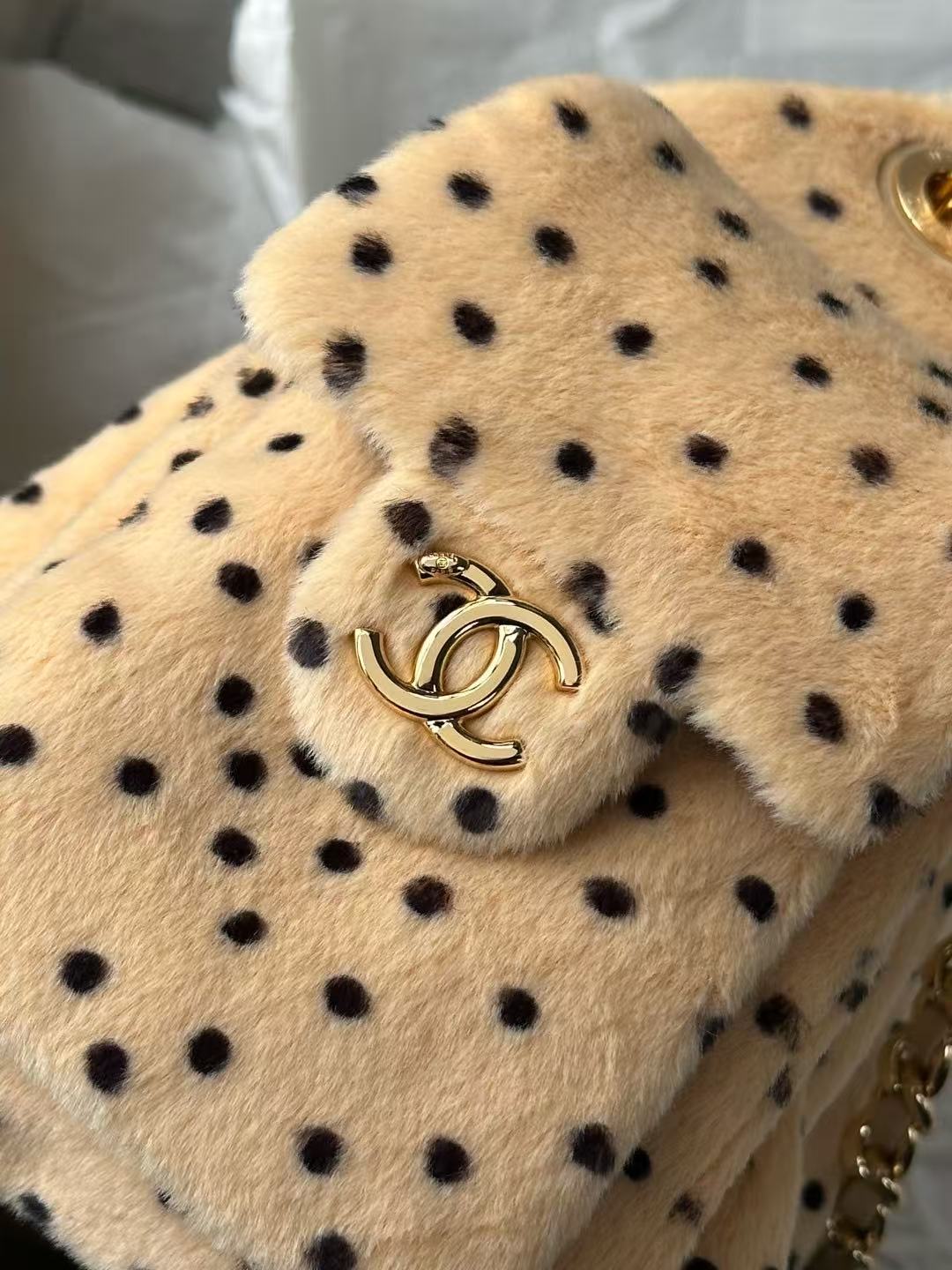 Chanel 2026 Hobo Bag 22cm Beige Black Plush Leather