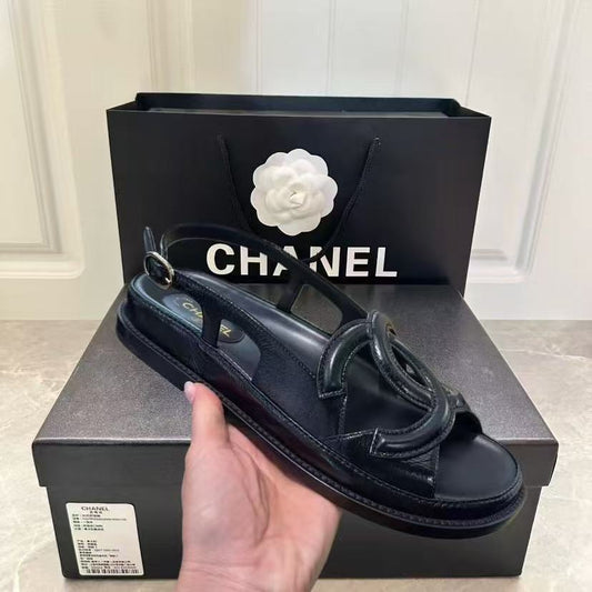 CC 26s Casual Sandals Black Crumpled Shiny Lambskin