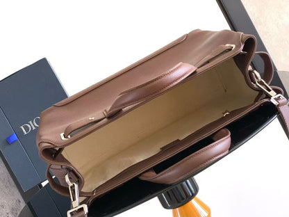 Dior 2026 Normandie Handbag 38cm Brown Grained Calfskin