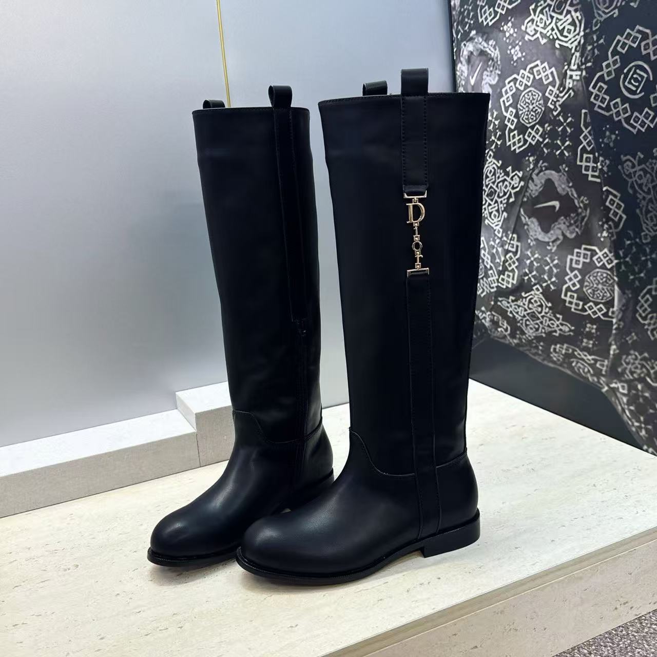 CD Riding Boots CD Buckle Black Leather