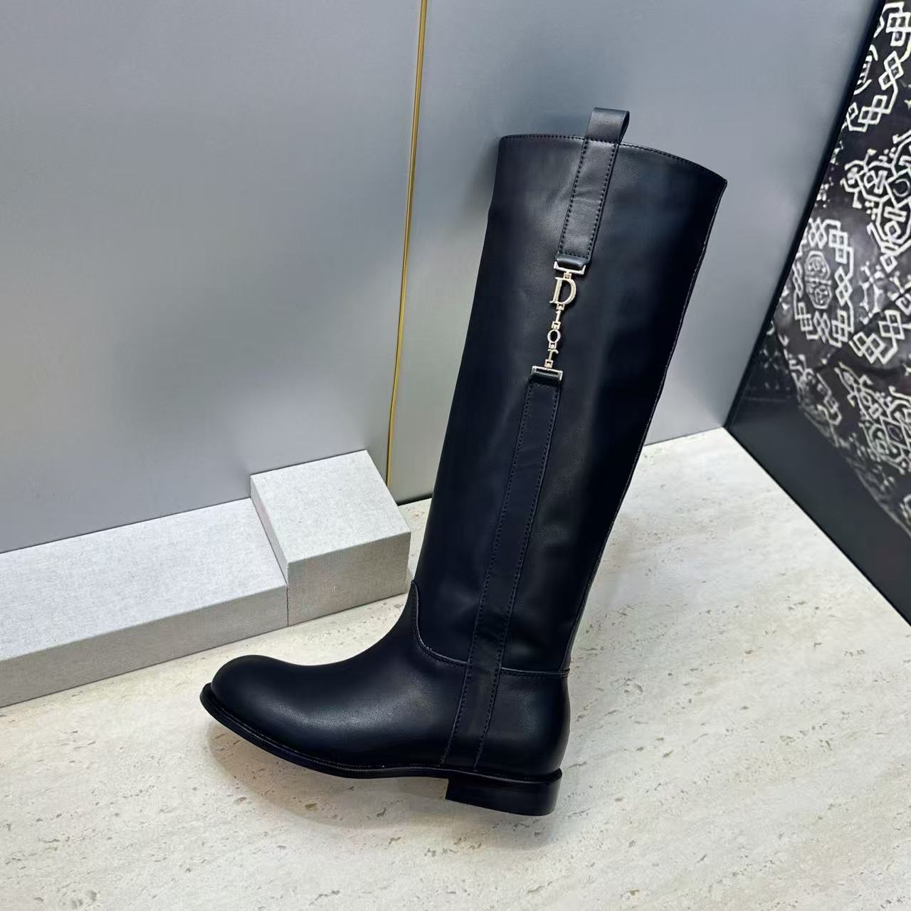 CD Riding Boots CD Buckle Black Leather