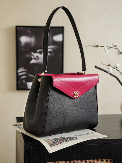 Chanel 2026 Shopping Bag 30cm Black Red lambskin