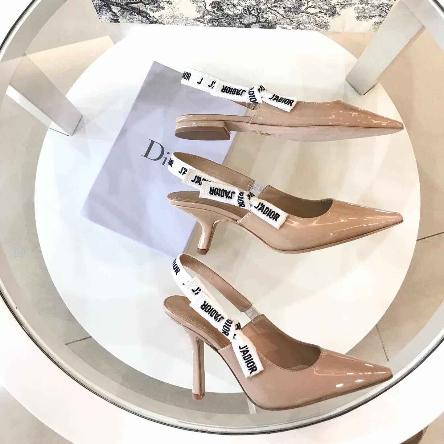 CD Slingback Pumps Beige Patent Calfskin