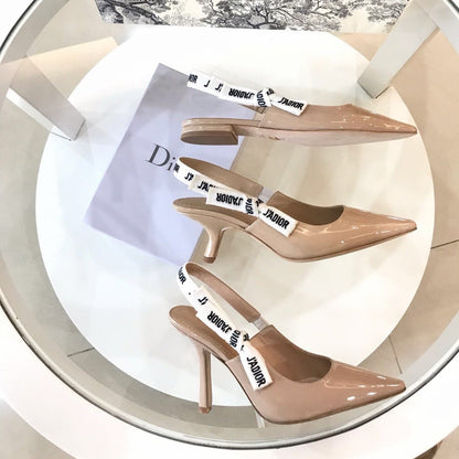CD Slingback Pumps Beige Patent Calfskin