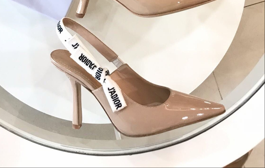 CD Slingback Pumps Beige Patent Calfskin