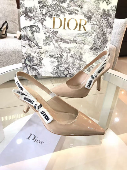 CD Slingback Pumps Beige Patent Calfskin