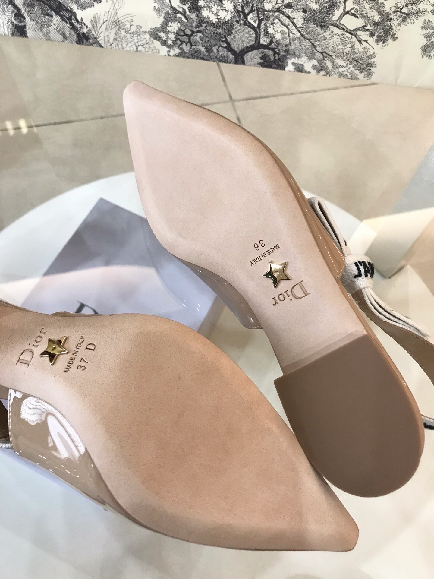 CD Slingback Pumps Beige Patent Calfskin