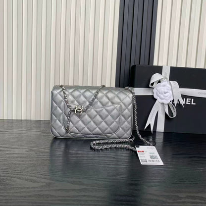 Chanel 2026 Classic Flap Bag 23.5cm Silver Grained Cowhide