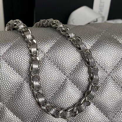 Chanel 2026 Classic Flap Bag 23.5cm Silver Grained Cowhide
