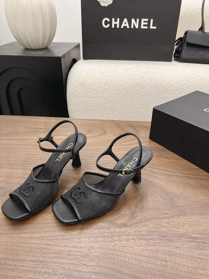 CC 26B Mesh Sandals 6.5cm Black Mesh Lambskin 120987