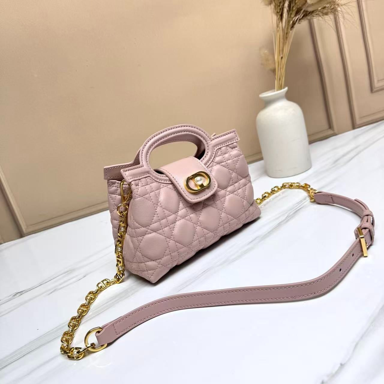 CD Jolie Top Handle Mini Bag Powder Pink Lambskin
