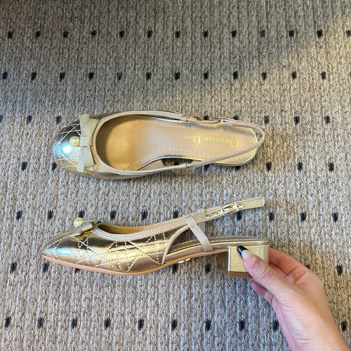 CD Ballet Slingback Pumps Gold Cannage Lambskin