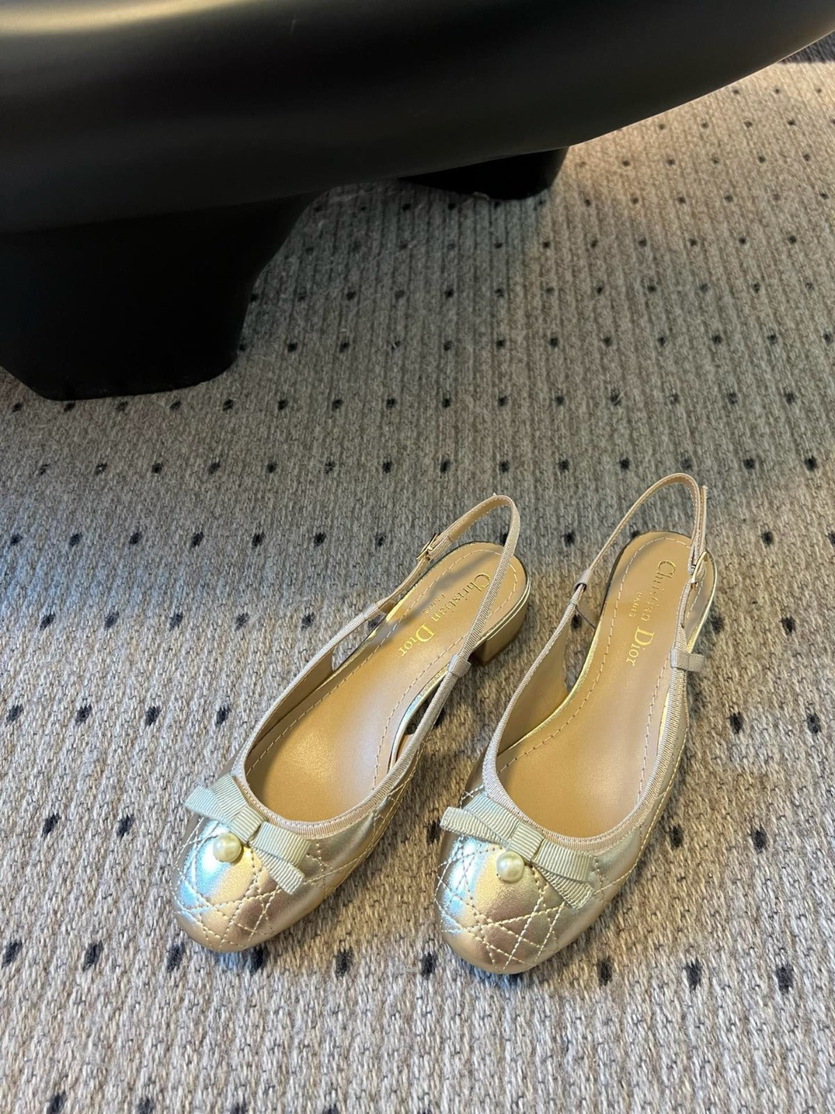 CD Ballet Slingback Pumps Gold Cannage Lambskin
